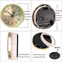 Jam Mini Sisipan 3-1/2 Inci (90 Mm) Jam Kuarsa Dial Emas Bezel Emas Angka Arab untuk Sesuai dengan Lubang Diameter 3.0 Inci (78 Mm)