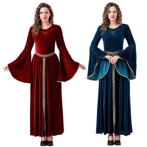 Vestido largo de estilo medieval para mujer adulta, disfraz rojo y azul para actuación en escenario - Product Image 1