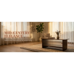 Modern Minimalist Coffee <b>Table</b> 47 Inch Rectangular With Storage Cabinet Glass Sliding Doors Living Room Furniture - Product Image 2