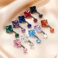 Vente en gros de bijoux de piercing en titane ASTM-F136 sur mesure, ensemble à double pointe, anneaux de nombril carrés en zircon, anneaux de nombril en zircon