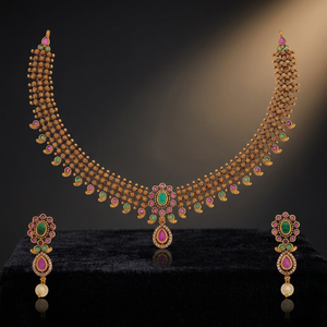 Antique Short Necklace 186398 Elegant and Timeless <b>Wedding</b> <b>Accessory</b> with Flower Shape Bezel Setting Zinc Alloy - Product Image 3