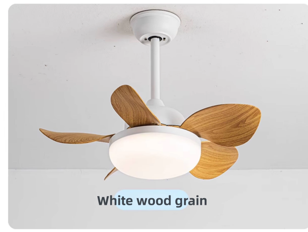 Ventilateur de plafond 26 pouces à fréquence variable, motif bois blanc, 5 pales, à intensité variable, télécommande
