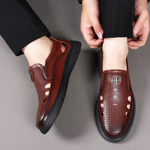 Chaussures bateau en cuir pour hommes, respirantes, à bout fermé, semelle extérieure en caoutchouc, doublure en cuir véritable, semelle souple - Product Image 4