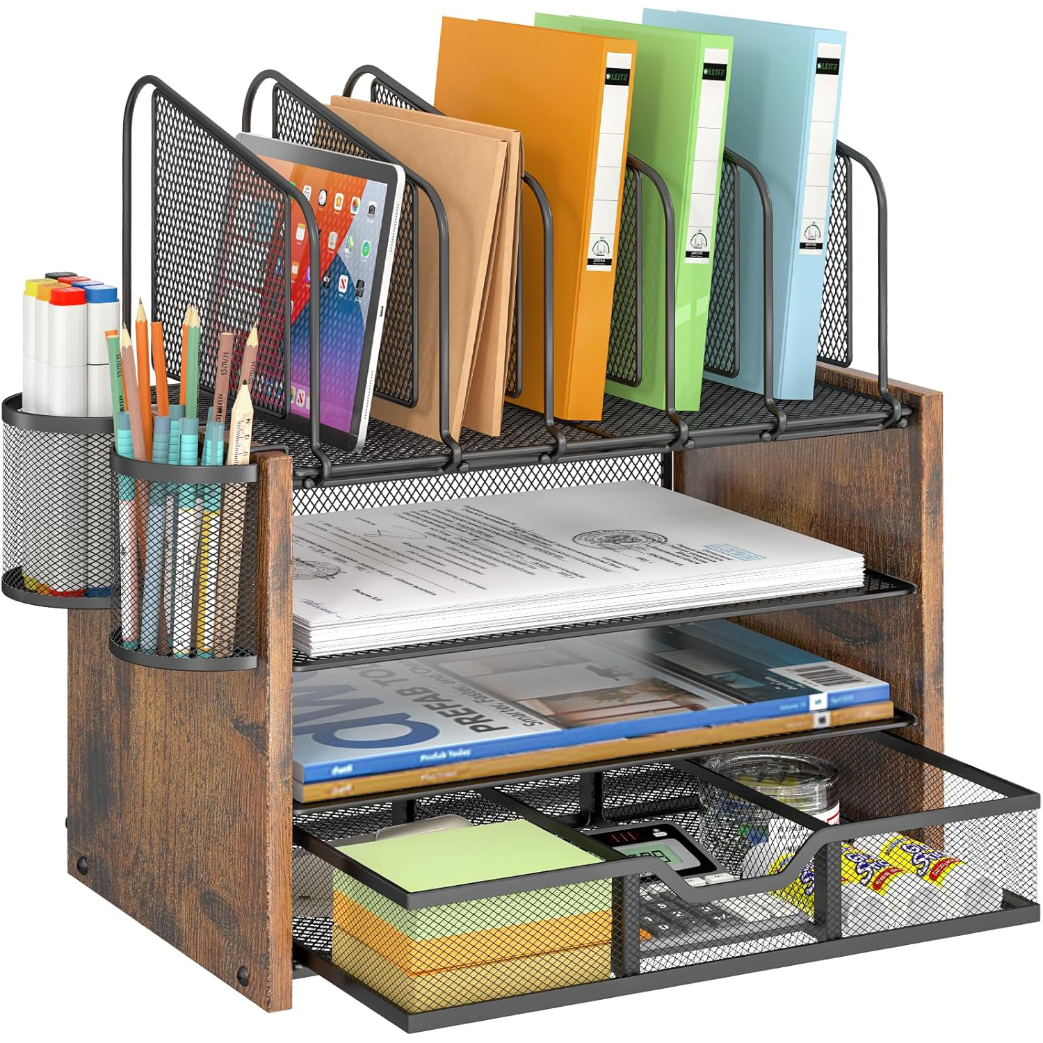 2-Pack Black Metal Mesh Vertical File Holders – Wall Mount Or Desktop Organizer For Office, Home & Workspace