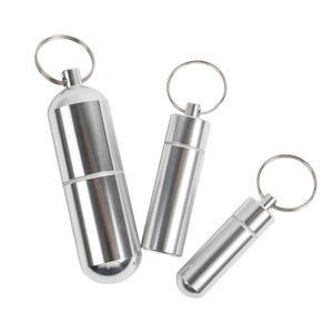 Aluminum Alloy Cotton Swab Holder Small Size Waterproof Airtight Pill Storage Case Keychain Silver Round 14-25mm Capacity 1 - Product Image 5