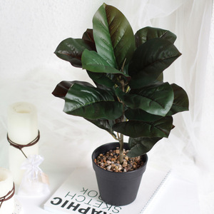 Árbol artificial de hoja de violín en maceta pequeña con base de piedra y maceta de cerámica para decoración de sala de estar - Product Image 1