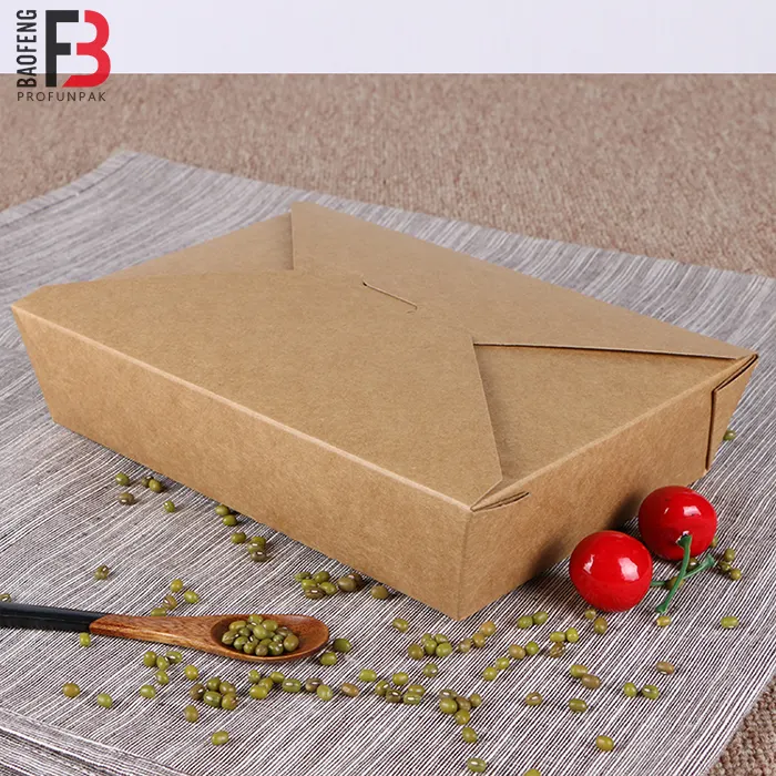 डिस्पोजेबल दूर ले क्राफ्ट पेपर दोपहर के भोजन के बॉक्स कागज खाद्य कंटेनर 300pcs प्रति गत्ते का डिब्बा