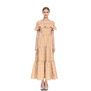 Été Coréen Nouveau Style femme Ample Plaid D'un Seul Mot Col Robe Mode Licou Femmes Robe - Product Image 3