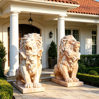 Sculpture de lion en marbre rouge coucher de soleil, moderne, écologique et décorative pour jardin