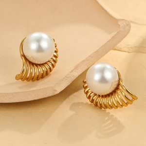 Boucles d'oreilles en verre plaqué or de style décontracté et simple avec des motifs floraux, des nœuds et des formes géométriques pour femmes pour un usage quotidien - Product Image 5