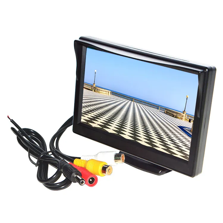 Inverseur de voiture LCD moniteur 2ch entrée Av 800x480 Tft écran Lcd 5 pouces voiture moniteur GPS Navigator 5.0 pouces 6 heures DC 12-24v 16:9