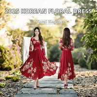 Nouvelle Robe Longue Ample à Manches Longues et Imprimé Floral Style Coréen pour Femme, Taille Plus, Coupe Évasée, Printemps 2025, XL