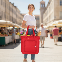Sac fourre-tout réutilisable pliable en tissu Oxford avec fermeture éclair, poche avant et longues poignées pour les courses, les voyages et le travail