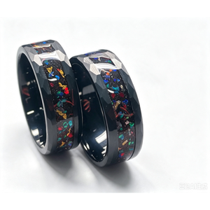 4mm Men and Women Ring Hammered Inlay <strong>Opal</strong> and Meteorite Black Plated Factory Directly Sell - Product Image 2