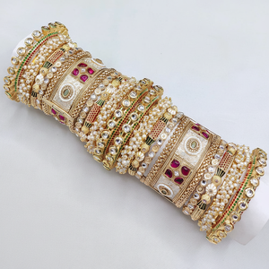 Elegant Designer Kundan Meenakari Pearl <b>Bangles</b> <b>Set</b> Glam Finish Gold Plated Fine Jewelry for Women Bridal Collection - Product Image 2