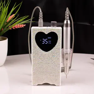 Cordless Heart Crystal Rechargeable Portable Electric Nail Drill Machine 35000rpm Professional Diamonds Nail Drill Machine