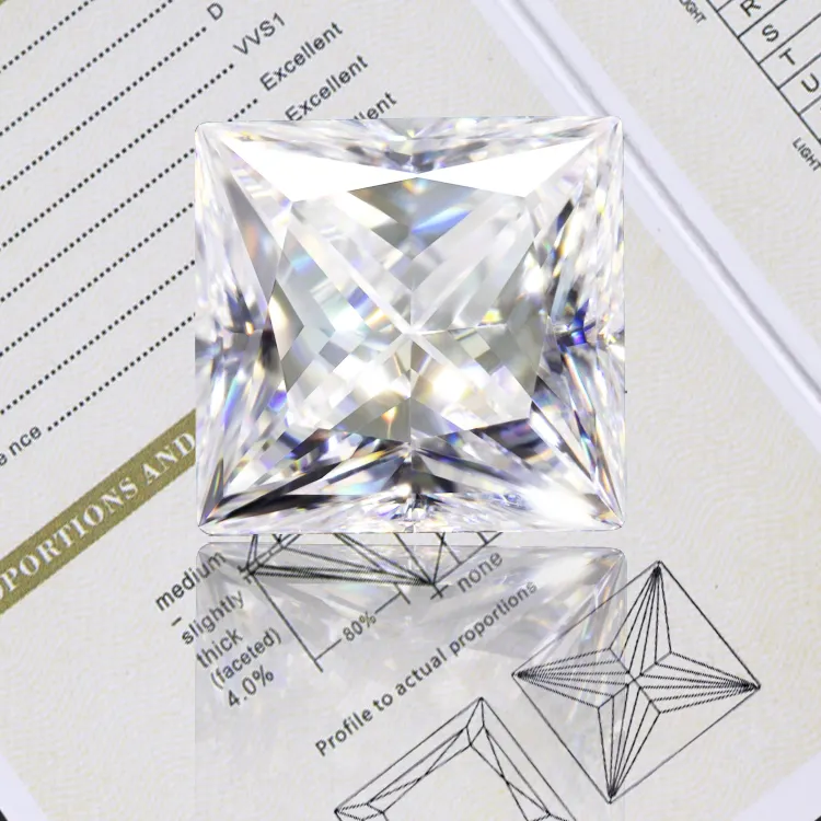 Jewelry making diamond stone royal square shape princess cut loose moissanite gemstone