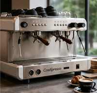 Mesin Espresso Komersial Profesional 2 Grup dengan Pompa Rotary 9 Bar Pembuat Kopi Italia untuk Kedai Kopi & Restoran