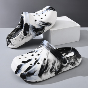 Summer Platform <b>Clogs</b> Men Ink Painting Pattern Slip-On Closed-Toe Outdoor Shoes Height Increasing Anti-Slip Comfortable Walking - Product Image 1