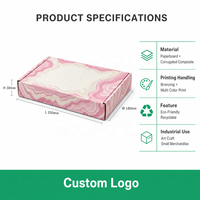 Carton d'expédition en carton ondulé rose à motif vintage, écologique, avec logo personnalisé et dorure à chaud