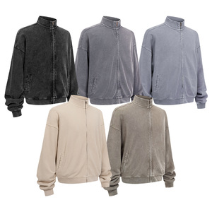 Chaqueta con cremallera de peso pesado para hombre, estilo streetwear, con lavado ácido, hombros caídos, tipo sudadera, venta al por mayor TKAN9126 - Product Image 2
