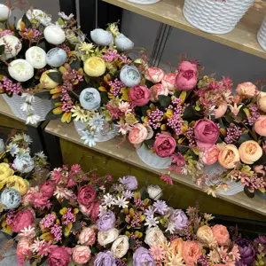 Grosir Pabrik V66 buket bunga dekoratif bunga sutra buatan dan tanaman untuk dekorasi dalam ruangan meja rumah pernikahan