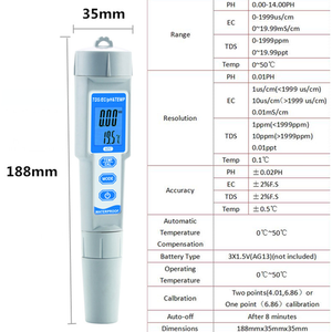 Testeur de qualité de l'eau Portable 4 en 1 TDS EC température <span class=keywords><strong>PH</strong></span> mètre avec rétro-éclairage pour l'eau potable <span class=keywords><strong>PH</strong></span>-3508 - Product Image 2