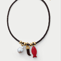 Collier tendance multi-pendentifs en cuivre avec perles en forme de cœur, corde en os de poisson marin, plaqué or 18 carats, cadeau idéal pour l'été