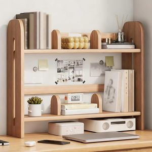 Étagère de bureau en bois massif, multi-niveaux, design minimaliste, organisateur sur pied pour espace de travail - Product Image 1