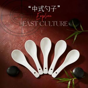 Cucharas de cerámica, cucharones para sopa, mango largo, fondo redondo, duraderos, para restaurantes, hoteles, uso doméstico, color sólido, Ma Lunguang - Product Image 1