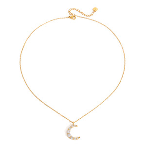 Collar con colgante de luna con circonita blanca redonda engastada en acero inoxidable para mujer, uso diario - Product Image 5