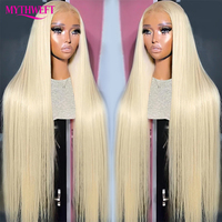 Perruque Lace Frontale Transparente en Cheveux Humains Vierges Bruts Blond 613, Densité 180%, Pré-épilée, pour Femmes Noires