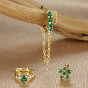 Brincos de Corrente de Zircônia Colorida da Moda Transfronteiriça Europa e América, Conjunto Feminino de Três Peças com Flor - Product Image 3