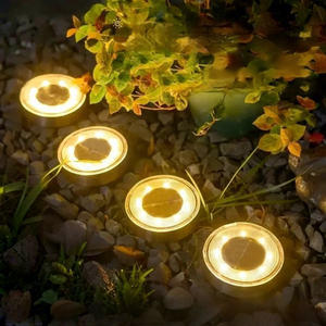 Lampes solaires plates à disque IP65 étanches et antirouille pour éclairage paysager de jardin, allée, allée de voiture et pelouse - Blanc chaud - Product Image 1