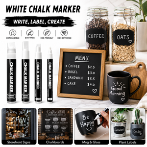 Lot de marqueurs à <span class=keywords><strong>craie</strong></span> liquide blanche OEM effaçables à l'eau pour étiquettes de vitrine, tableaux de menu de café - Product Image 1
