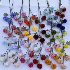 Prix de gros 3 têtes tige unique chrysanthème <span class=keywords><strong>pompon</strong></span> bouton poms maman <span class=keywords><strong>fleur</strong></span> de soie artificielle pour cimetière funéraire tombe - Product Image 1
