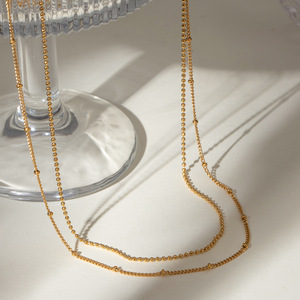 Collar de Cadena con Cuentas de Doble Capa, Chapado en Oro de 18k, Acero Inoxidable, Diseño Simple y Elegante, Joyería de Moda para Mujer - Product Image 3
