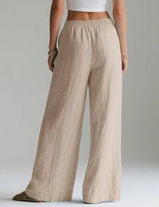 <span class=keywords><strong>Pantaloni</strong></span> in <span class=keywords><strong>Lino</strong></span> da <span class=keywords><strong>Donna</strong></span> a Gamba Larga, Estivi e Fluidi, Abbigliamento da Spiaggia e Vacanza, <span class=keywords><strong>Pantaloni</strong></span> da Viaggio con Vita Elastica e Tasche, Comodi - Product Image 3