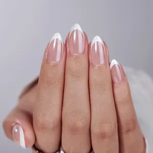 Prensa de ponta francesa para unhas, conjunto de manicure de unhas curtas e falsas, rosquinha vitrificada de amêndoa francesa, 30 unidades, com cola, marca própria