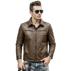Veste de motard en cuir véritable pour homme Noir |   Vestes de moto vintage marron vieillies pour hommes - Product Image 1