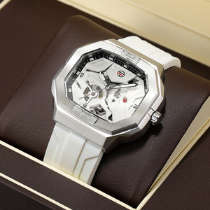 フォースニングレジャーブランド腕時計、売れ筋メンズ腕時計、カスタムロゴ入り自動巻き夜光シリコンバンド、ゴールドカラービジネス腕時計 - Product Image 5