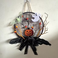 Untuk Halloween, Dekorasi Ruang Tamu Pesta Festival Hantu Kayu, Hiasan Dinding Rumah Kelelawar, Karangan Bunga, Jaring Laba-laba, Bunga, Ornamen Gantung Dinding, Baterai