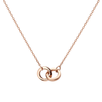 Collier ras du cou moderne en acier inoxydable plaqué or avec double cercle d'amour, pendentif tendance avec chaîne à maillons, bijoux 316