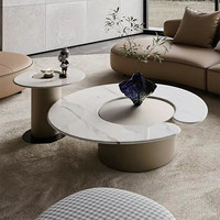 Table basse de style italien, luxe léger, marbre blanc imitation pierre, ensemble de tables rondes design pour salon.