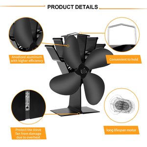[Prêt à être expédié] Ventilateur <span class=keywords><strong>de</strong></span> foyer silencieux à 4 pales en acier inoxydable écologique, alimenté par la chaleur, pour poêle à bois - Product Image 1