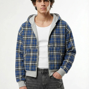 Felpa con Cappuccio Personalizzata OEM ODM 400 Gsm, Pesante, a Doppio Strato in Flanella a Quadri, Reversibile con Zip - Product Image 3