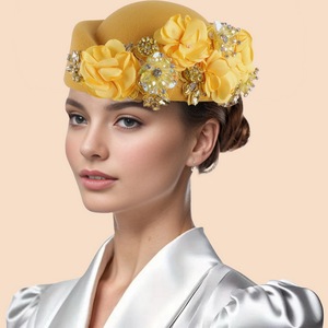 Chapeau en feutre de style français pour femmes, béret orné de strass, élégant, pour mariage, fête du thé - Product Image 5