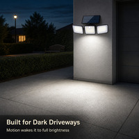 Lampe murale solaire pour patio et jardin, à panneau plat, 3 têtes, 400LM, 180 LED, capteur PIR, contrôle de la lumière, IP65, étanche, ABS, montage mural