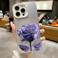 Casing Handphone TPU PC Berlapis Perak dengan Cetakan Bunga Mawar Ungu untuk Iphone 11 12 13 14 15 16 17 18 Pro Max