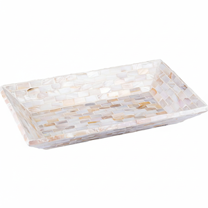 12"x7" Mother of Pearl Decorative Tray with Raised <b>Edge</b> for Coffee <b>Table</b> Perfume <b>Living</b> Room Kitchen Bathroom - Product Image 1